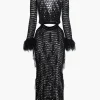 Cut Out Open Knit Fringe Cuff Maxi Dress>MICAS Hot