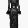 Cut Out Open Knit Fringe Cuff Maxi Dress>MICAS Hot