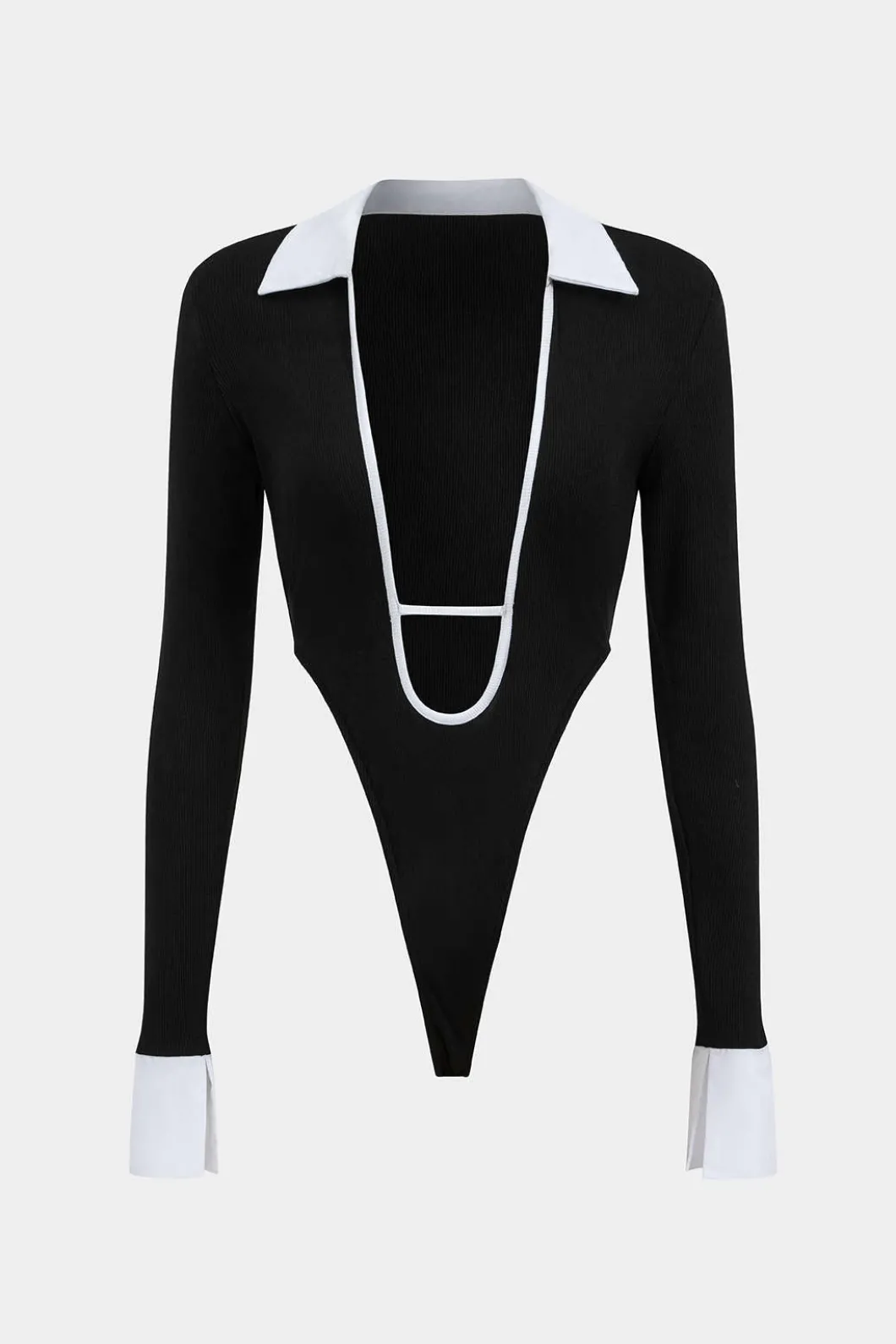 Cut Out Patchwork Contrast Binding Long Sleeve Bodysuit>MICAS Discount