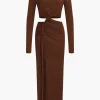 Cut Out Ruched Long Sleeve Maxi Dress>MICAS Fashion