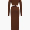 Cut Out Ruched Long Sleeve Maxi Dress>MICAS Fashion