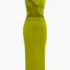 Cut Out Ruched Tank Maxi Dress>MICAS Outlet