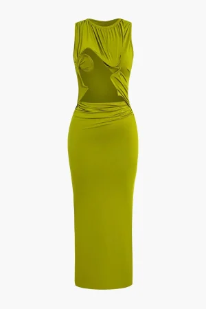 Cut Out Ruched Tank Maxi Dress>MICAS Outlet