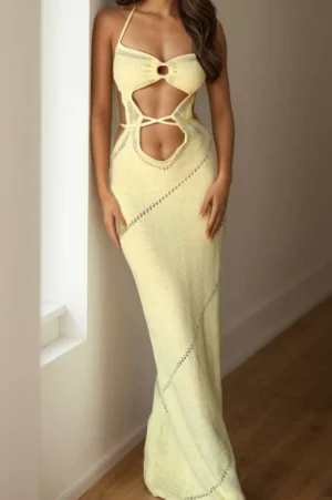 Cut Out Tie Halter Maxi Dress>MICAS Fashion
