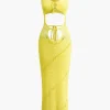 Cut Out Tie Halter Maxi Dress>MICAS Fashion