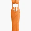 Cut Out Tie Halter Maxi Dress>MICAS Fashion