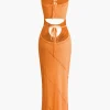 Cut Out Tie Halter Maxi Dress>MICAS Fashion