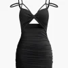 Cut Out Twist Knot Ruched Sleeveless Mini Dress>MICAS Outlet