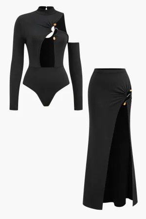 Cutout Bodysuit And High-Slit Skirt Set>MICAS Fashion