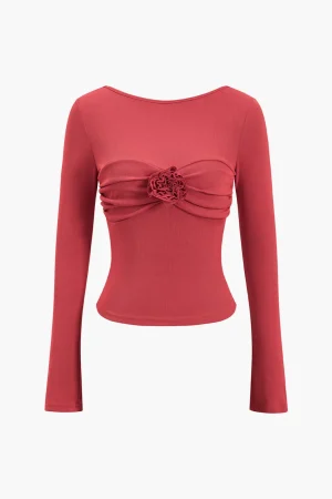 3D Floral Backless Long-Sleeve Top>MICAS Fashion
