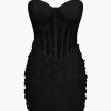 3D Floral Mesh Sheer Strapless Sleeveless Mini Dress>MICAS New