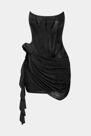 3D Floral Ruffle Corset Mini Dress>MICAS Hot