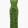 3D Floral V-neck Midi Dress>MICAS Outlet
