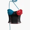 3D Flower Contrast Halter Tank Top>MICAS Sale