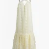 3D Flower Cross Strap Tiered Maxi Dress>MICAS Sale