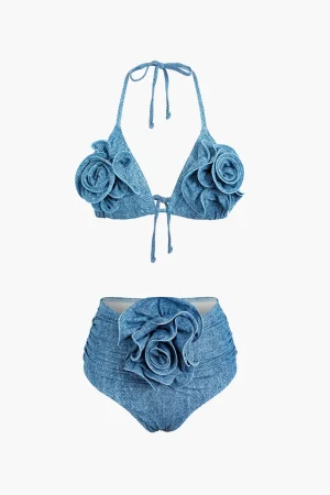 3D Flower Denim Halter Bikini Set>MICAS Best