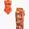 3D Flower Tie Halter Cut Out Swimsuit And Wrap Knot Cover Up Skirt Set>MICAS Online