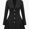 Deep V-neck Long Sleeve Suit Dress>MICAS Online