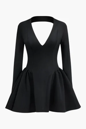 Deep V-Neck Mini Dress>MICAS Outlet