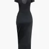 Deep V-neck Ruched Short Sleeve Maxi Dress>MICAS Clearance