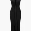 Deep V-Neck Sleeveless Midi Dress>MICAS Discount