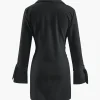 Deep V-neck Wrap Mini Shirt Dress>MICAS Online