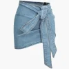 Denim Asymmetrical Bow Skirt>MICAS Clearance