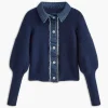 Denim Contrast Button-Up Sweater Cardigan>MICAS Online
