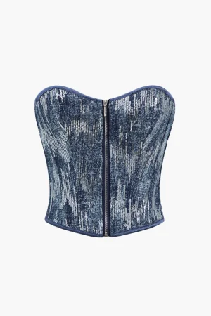 Denim Corset Sequin Zipper Tube Top>MICAS Best