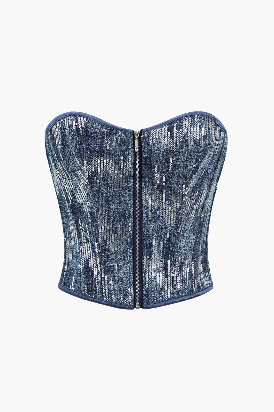 Denim Corset Sequin Zipper Tube Top>MICAS Best