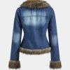Denim Faux Fur Patchwork Jacket>MICAS Online