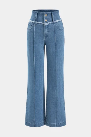 Denim High Waist Button Wide Leg Trousers>MICAS Discount
