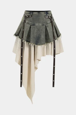 Denim High Waist Patchwork Skirt>MICAS Clearance