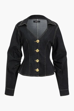 Denim Metallic Button Outerwear>MICAS Hot
