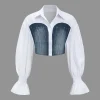 Denim Patchwork Bell Sleeves Long-Sleeve Shirt>MICAS New