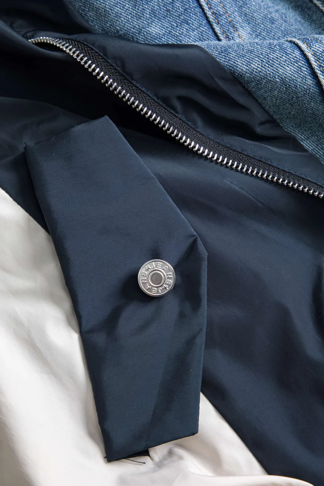 Denim Patchwork Button Pocket Long-Sleeve Coat>MICAS Outlet