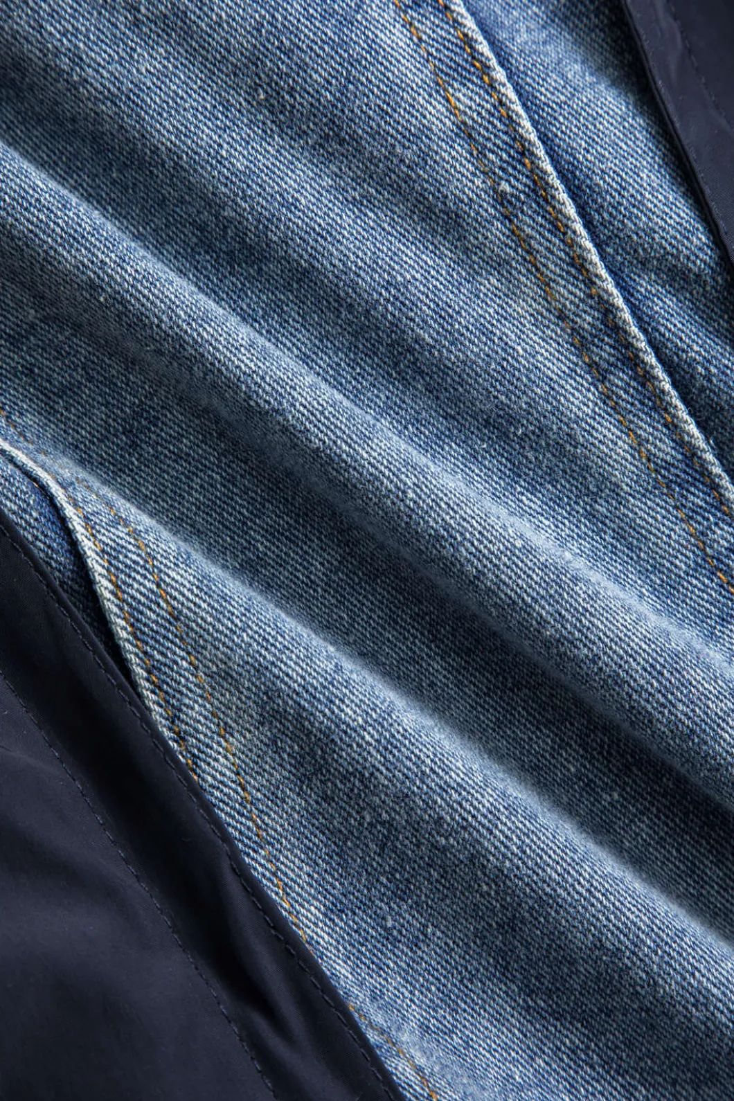 Denim Patchwork Button Pocket Long-Sleeve Coat>MICAS Outlet