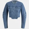 Denim Patchwork Button Round Neck Pocket Outerwear>MICAS Discount