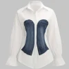 Denim Patchwork Corset Waist Long-Sleeve Shirt>MICAS Sale