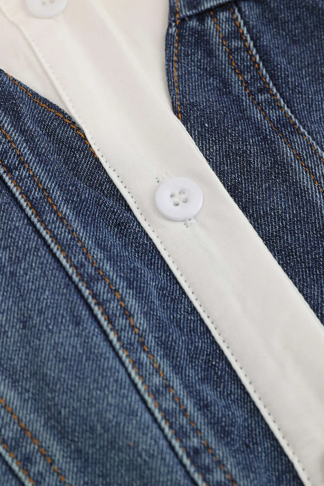 Denim Patchwork Corset Waist Long-Sleeve Shirt>MICAS Sale