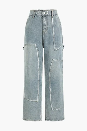 Denim Patchwork Design Jeans>MICAS Fashion