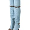Denim Patchwork High Heel Almond Toe Over The Knee Boots>MICAS Discount