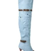 Denim Patchwork High Heel Almond Toe Over The Knee Boots>MICAS Discount