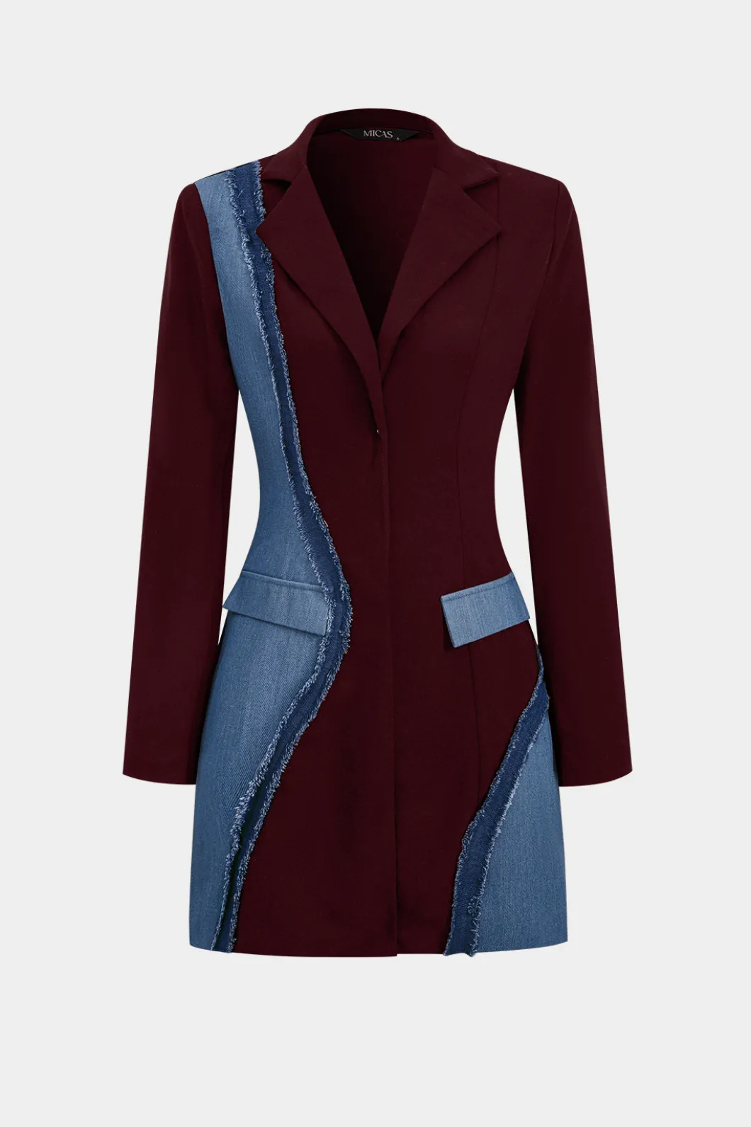 Denim Patchwork Long Sleeve Blazer Suit Mini Dress>MICAS Outlet