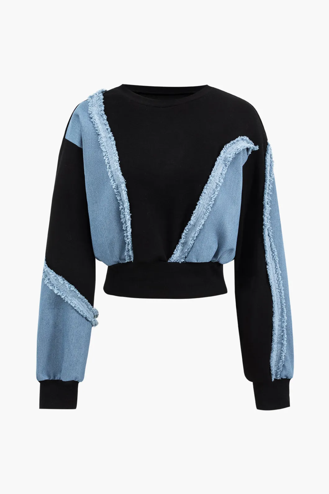 Denim Patchwork Long Sleeve Top And Wide Leg Trousers Set>MICAS Discount