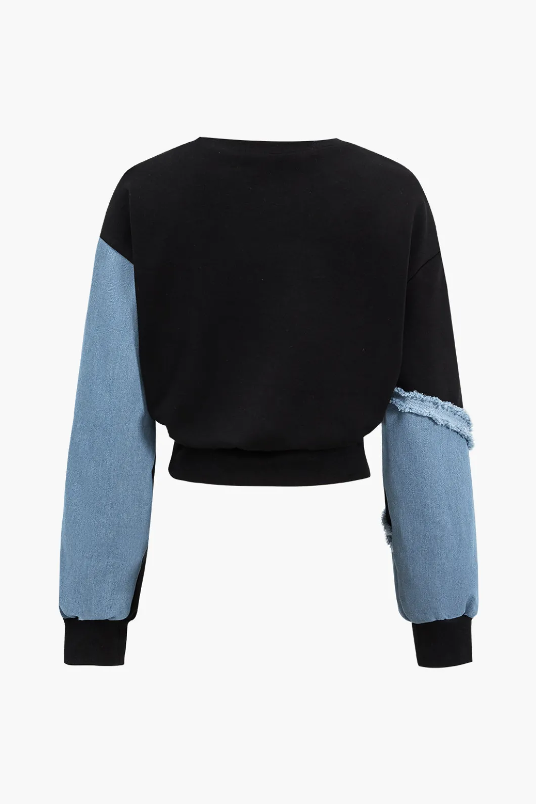 Denim Patchwork Long Sleeve Top And Wide Leg Trousers Set>MICAS Discount