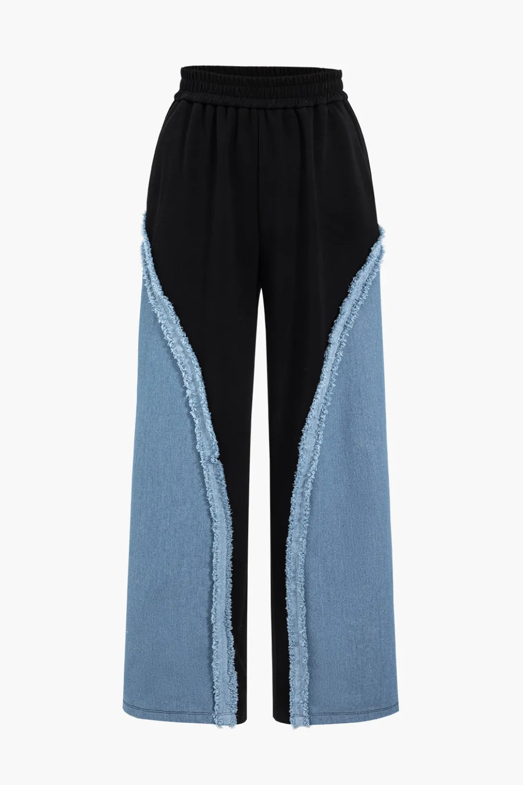 Denim Patchwork Long Sleeve Top And Wide Leg Trousers Set>MICAS Discount