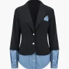 Denim Patchwork Notched Lapel Blazer>MICAS New