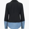 Denim Patchwork Notched Lapel Blazer>MICAS New
