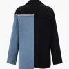 Denim Patchwork Notched Lapel Blazer>MICAS Fashion